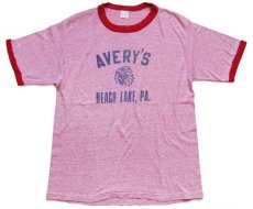 画像2: 80s AVERY'S BEACH LAKE,PA. インディアンヘッド 染み込みプリント リンガーTシャツ 杢レッド (2)