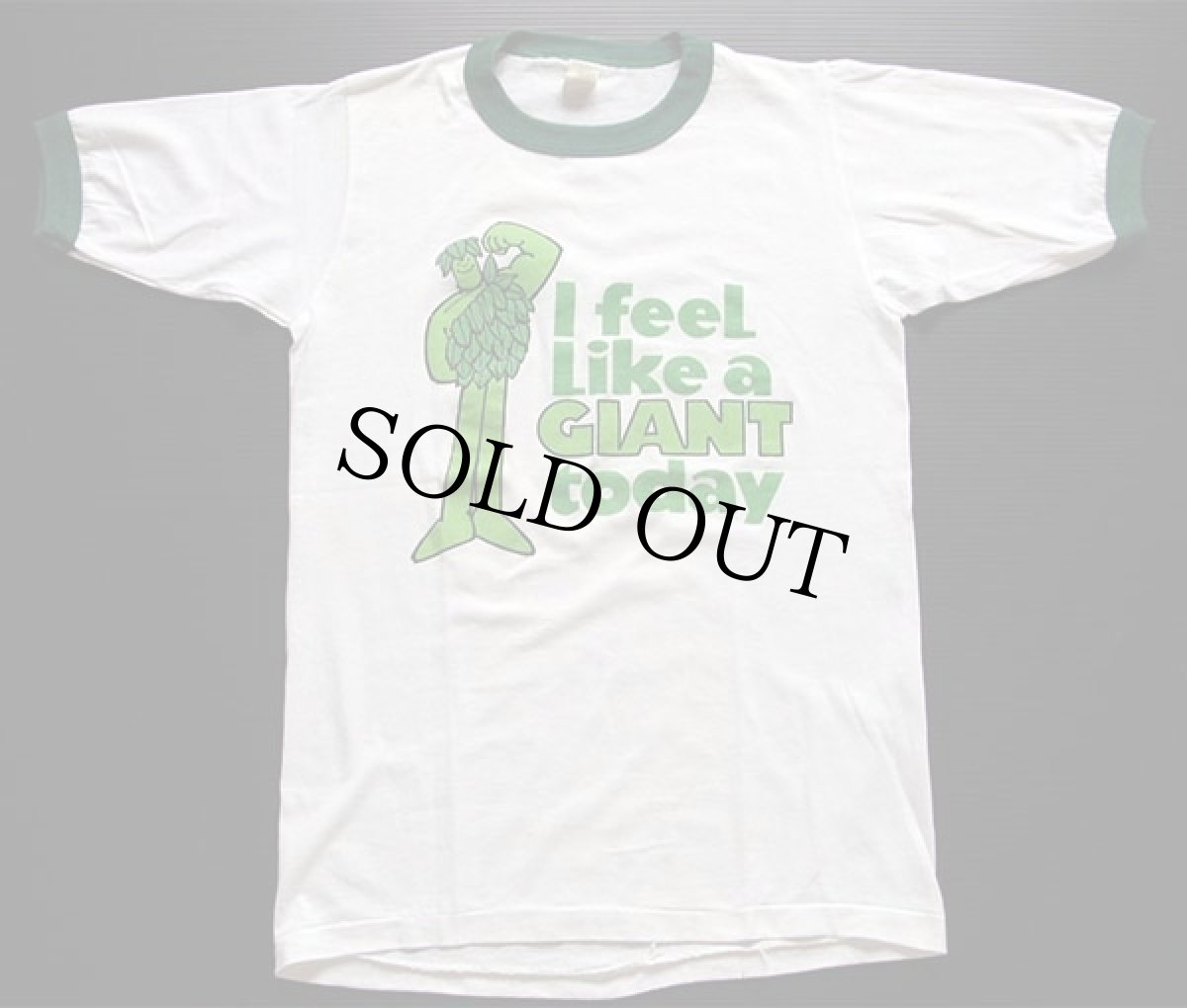 画像2: 70s USA製 I feeL Like a GIANT today グリーンジャイアント 染み込みプリント リンガーTシャツ 白×緑 L (2)