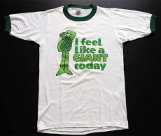 画像2: 70s USA製 I feeL Like a GIANT today グリーンジャイアント 染み込みプリント リンガーTシャツ 白×緑 L (2)