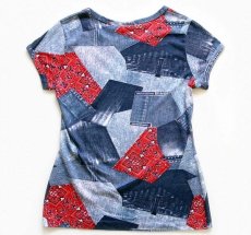 画像2: 70s fashion frocks デニム×バンダナ柄 パッチワークプリント Tシャツ M (2)