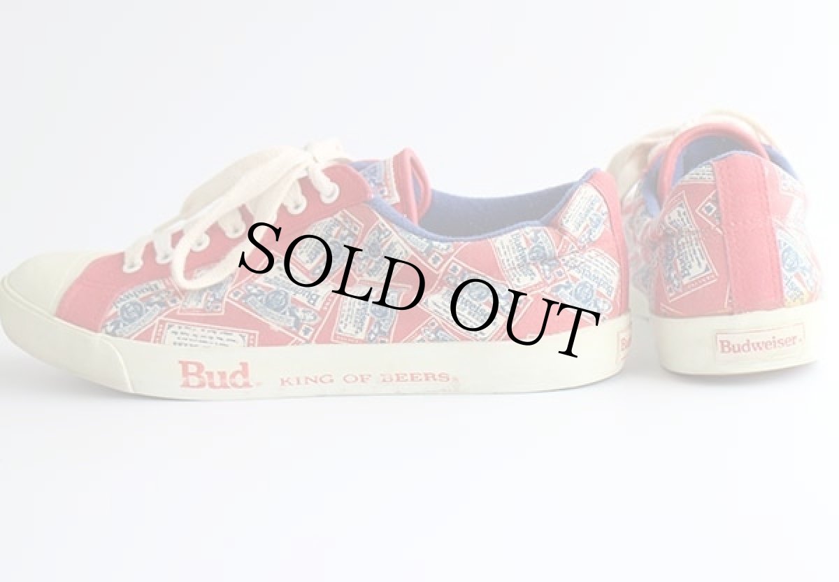 画像2: 80s Budweiserバドワイザー Bud KING OF BEERS 総柄 サイドテープ キャンバス スニーカー 8.5 (2)