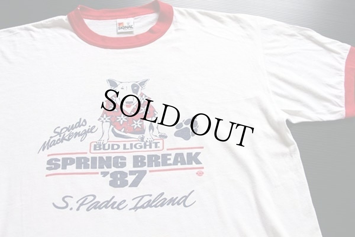 画像1: 80s USA製 BUD LIGHTバドライト Spuds MacKenzie 両面プリント リンガーTシャツ XL★Budweiserバドワイザー (1)