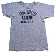 画像2: 80s USA製 Championチャンピオン JOHNS HOPKINS 89-L ATHLETICS 三段中抜き 88/12 Tシャツ 杢グレー L (2)