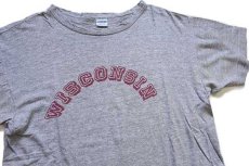 画像1: 70s USA製 Championチャンピオン WISCONSIN 染み込みプリント 88/12 Tシャツ 杢グレー L (1)