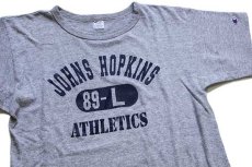 画像1: 80s USA製 Championチャンピオン JOHNS HOPKINS 89-L ATHLETICS 三段中抜き 88/12 Tシャツ 杢グレー L (1)