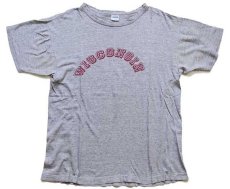 画像2: 70s USA製 Championチャンピオン WISCONSIN 染み込みプリント 88/12 Tシャツ 杢グレー L (2)