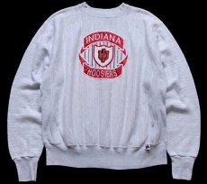 画像1: 90s USA製 INDIANA HOOSIERS ストライプ リバースウィーブ スウェット 杢ライトグレー XL (1)