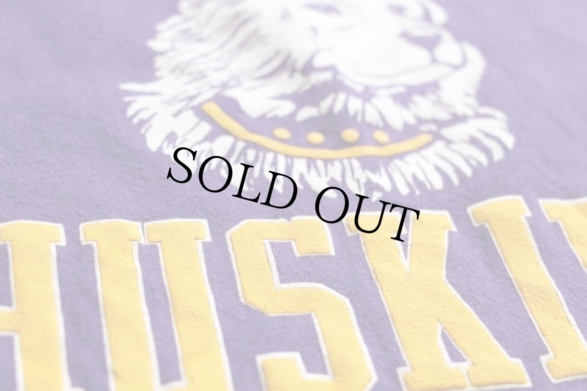 画像4: 90s USA製 RUSSELLラッセル WASHINGTON HUSKIES 発泡プリント 前V スウェット 紫 L (4)