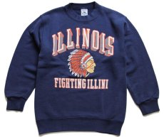 画像1: 90s USA製 ILLINOIS FIGHTING ILLINI インディアンヘッド スウェット 紺 キッズM (1)