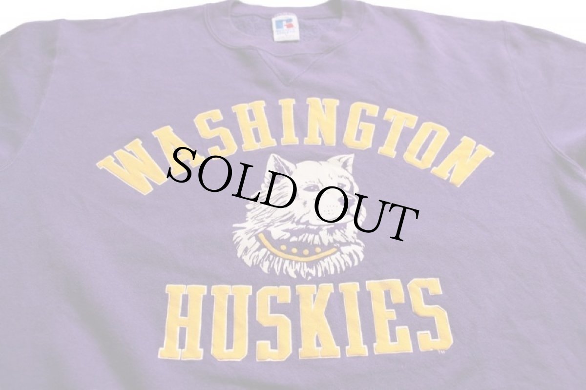 画像3: 90s USA製 RUSSELLラッセル WASHINGTON HUSKIES 発泡プリント 前V スウェット 紫 L (3)