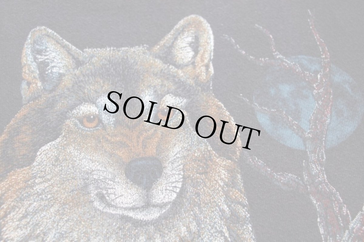 画像3: 90s USA製 TULTEX ウルフ アート スウェット 黒 L (3)