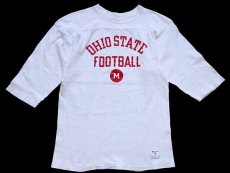 画像1: 80s USA製 Championチャンピオン OHIO STATE FOOTBALL 三段中抜き コットン フットボールTシャツ 生成り M (1)