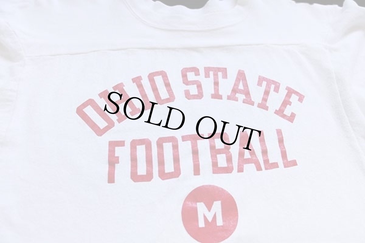 画像3: 80s USA製 Championチャンピオン OHIO STATE FOOTBALL 三段中抜き コットン フットボールTシャツ 生成り M (3)