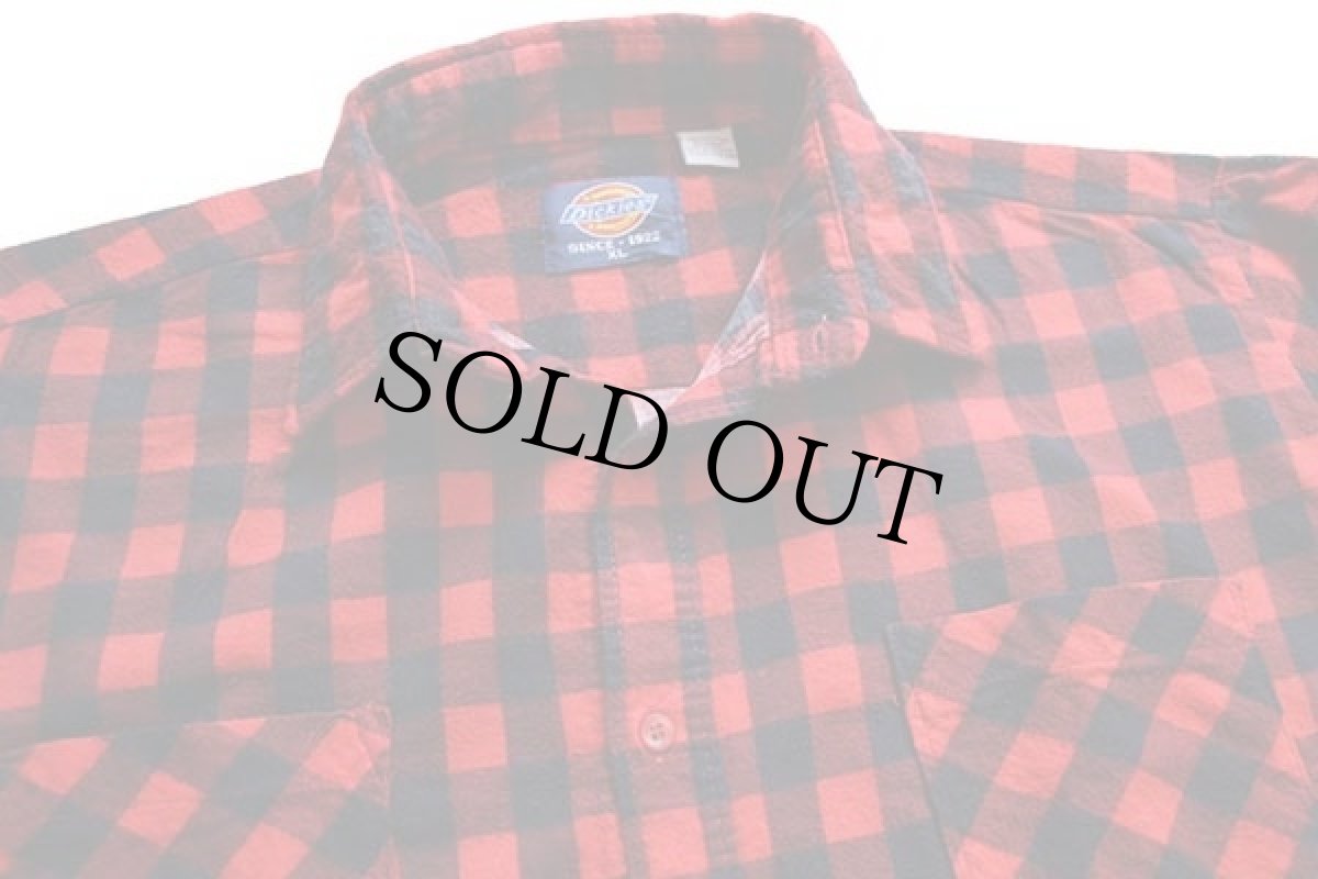 画像3: 90s Dickiesディッキーズ バッファローチェック コットン プリントネルシャツ 赤×濃紺 XL (3)