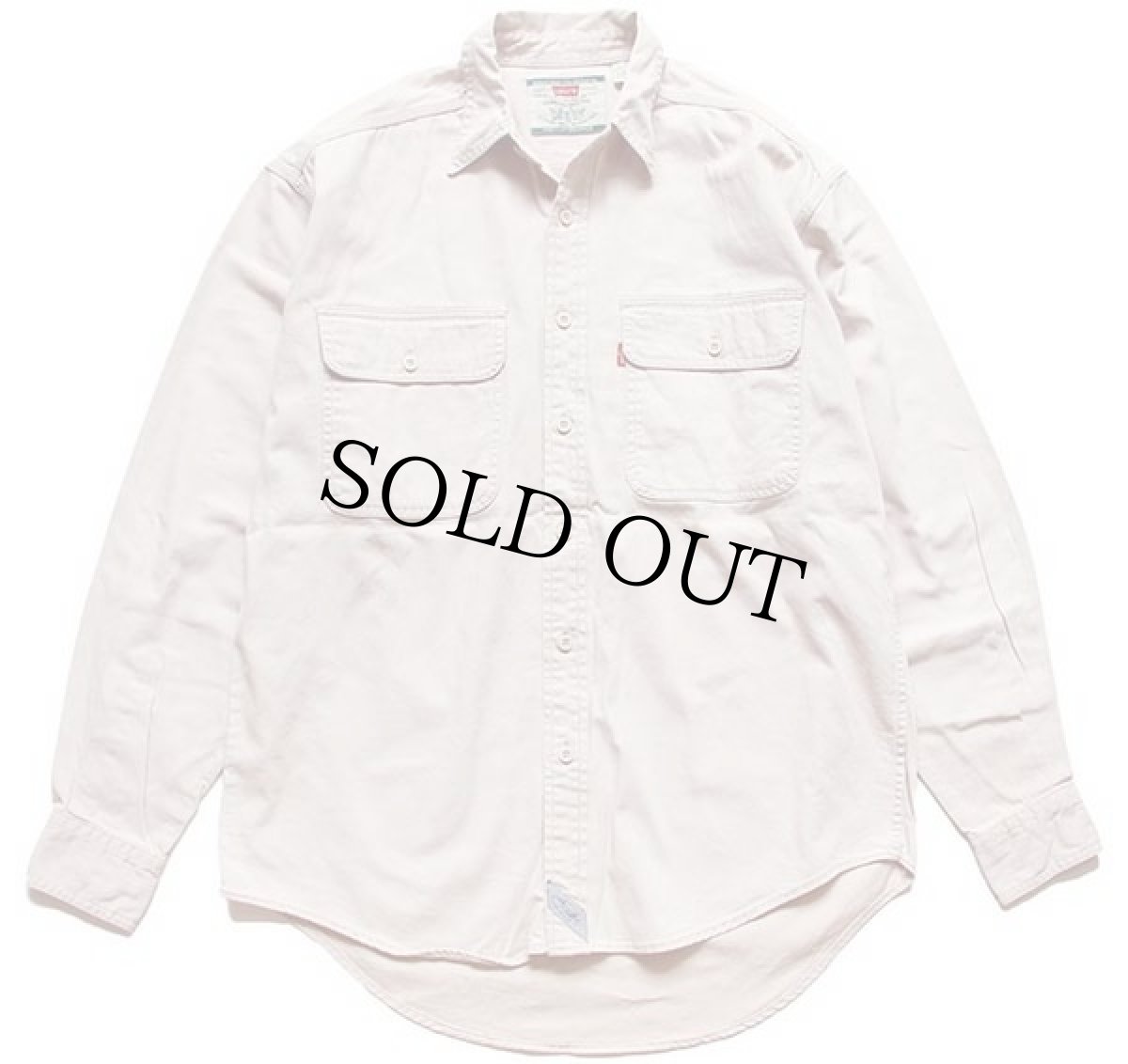 画像2: 90s Levi'sリーバイス ロゴ刺繍 カラーデニムシャツ ベージュ M (2)