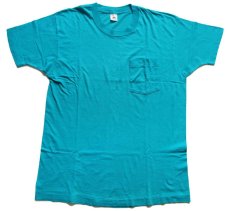 画像2: 90s USA製 FRUIT OF THE LOOM 無地 コットン ポケットTシャツ ターコイズ XL (2)