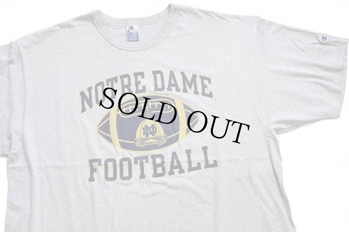 画像1: 90s USA製 Championチャンピオン NOTRE DAME FOOTBALL フットボール Tシャツ 杢グレー XXXL★特大 (1)