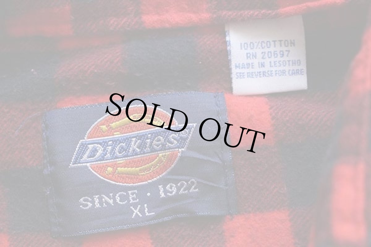 画像4: 90s Dickiesディッキーズ バッファローチェック コットン プリントネルシャツ 赤×濃紺 XL (4)