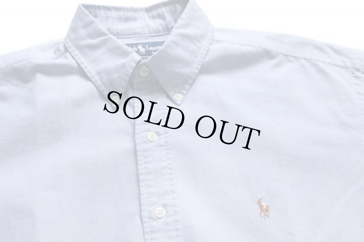 画像3: 90s ラルフローレン ワンポイント ボタンダウン 半袖 オックスフォード コットンシャツ サックス L (3)