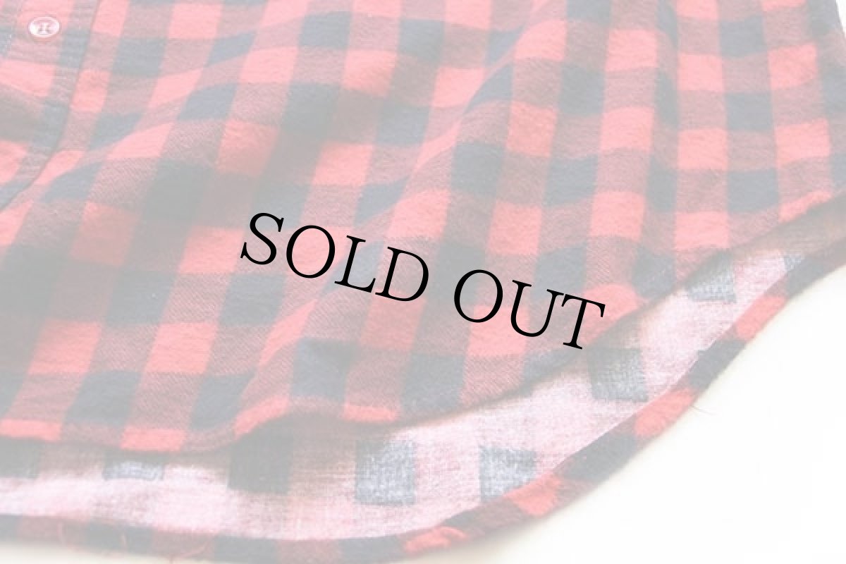 画像5: 90s Dickiesディッキーズ バッファローチェック コットン プリントネルシャツ 赤×濃紺 XL (5)