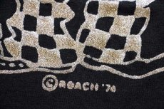 画像4: 90s USA製 ROACHローチ チャップリン ラメ入りアイロンプリント アート Tシャツ 黒 L (4)