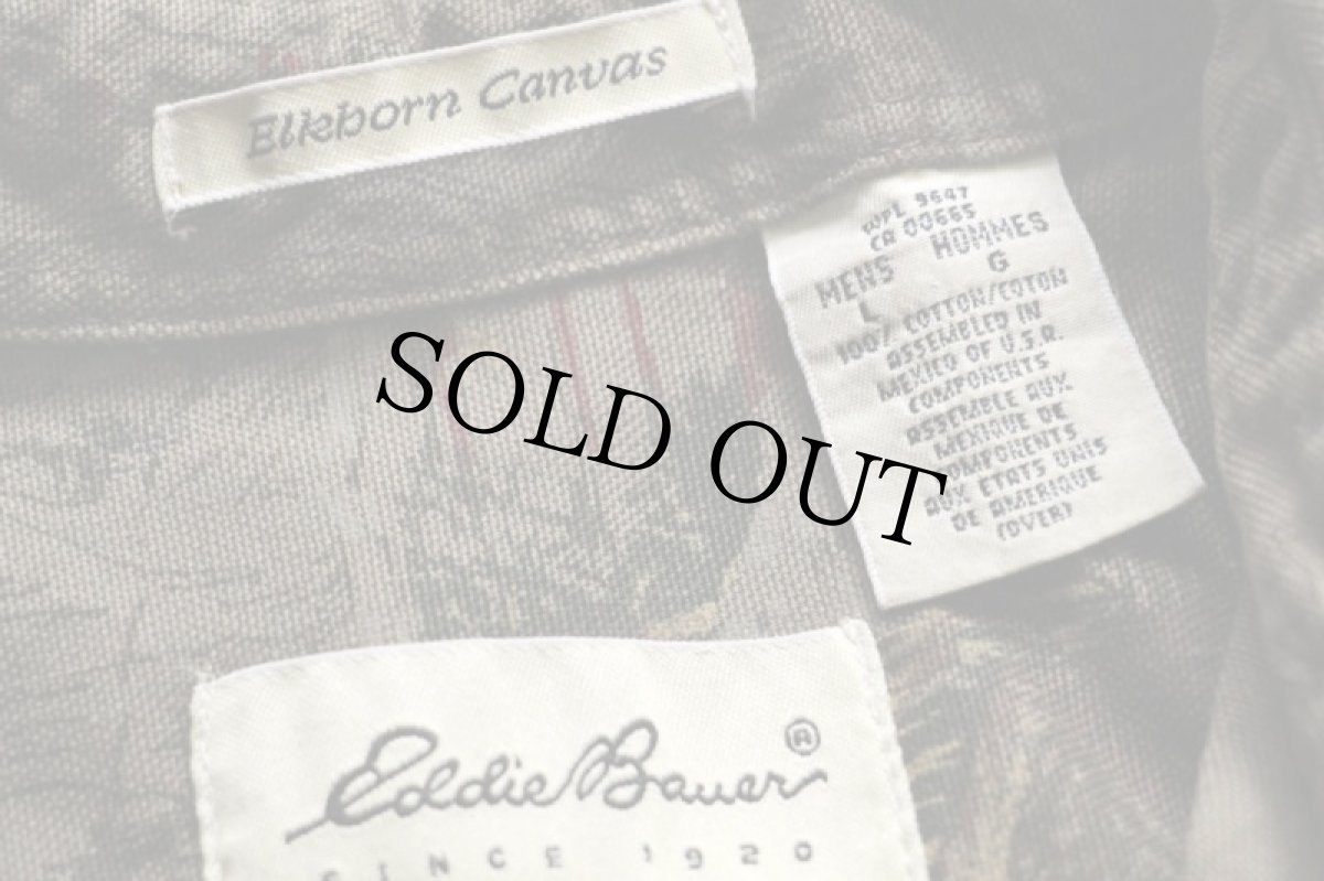 画像4: 90s EddieBauerエディーバウアー Elkhorn Canvas 総柄 コットン キャンバスシャツ L (4)