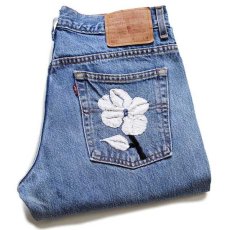 画像1: 00s メキシコ製 Levi'sリーバイス 505 花柄 刺繍 デニムパンツ 11 JR.M (1)