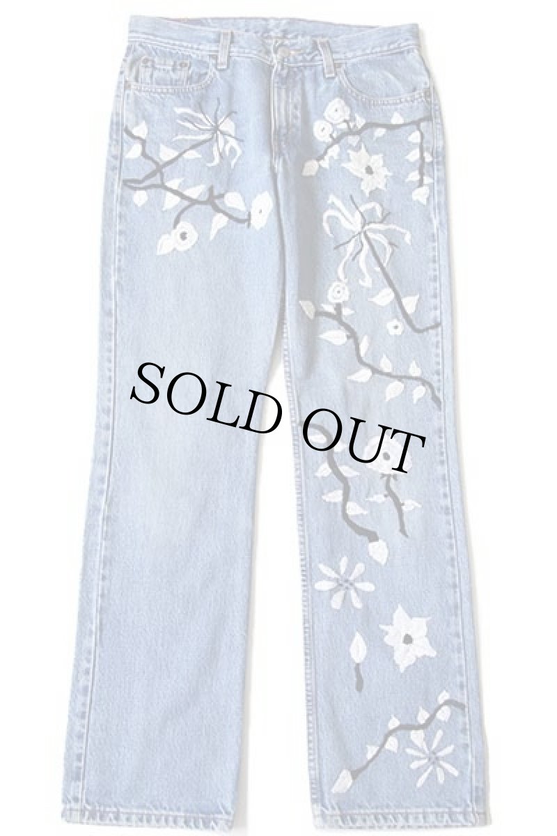画像2: 00s メキシコ製 Levi'sリーバイス 505 花柄 刺繍 デニムパンツ 11 JR.M (2)
