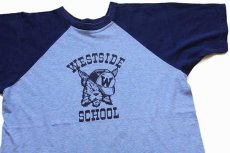 画像1: 70s WESTSIDE SCHOOL コットン ラグランTシャツ 杢ブルー×紺 (1)