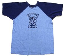 画像2: 70s WESTSIDE SCHOOL コットン ラグランTシャツ 杢ブルー×紺 (2)