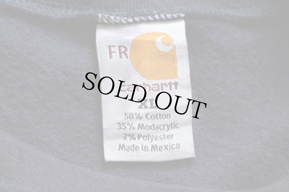 画像4: 00s メキシコ製 carharttカーハート Continental RESOURCES 刺繍 前V FR スウェット ナス紺 XL (4)