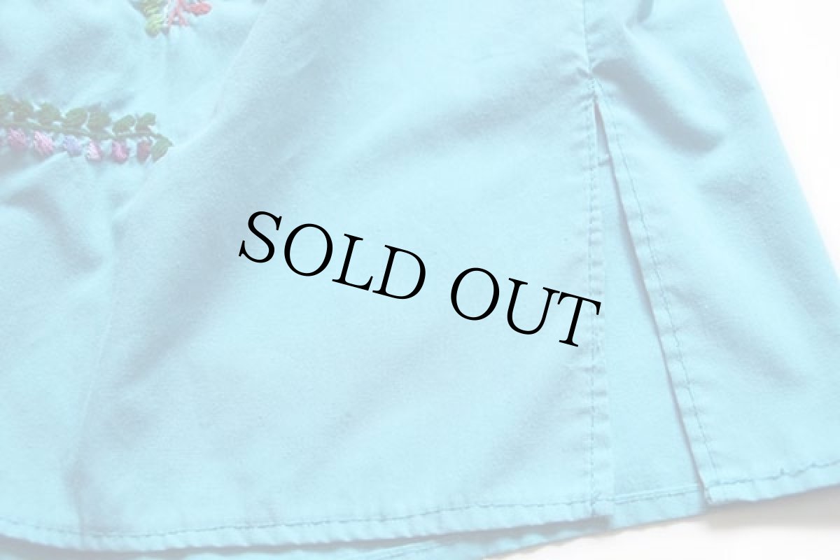 画像6: メキシコ 花柄刺繍 チュニック ワンピース ターコイズ (6)