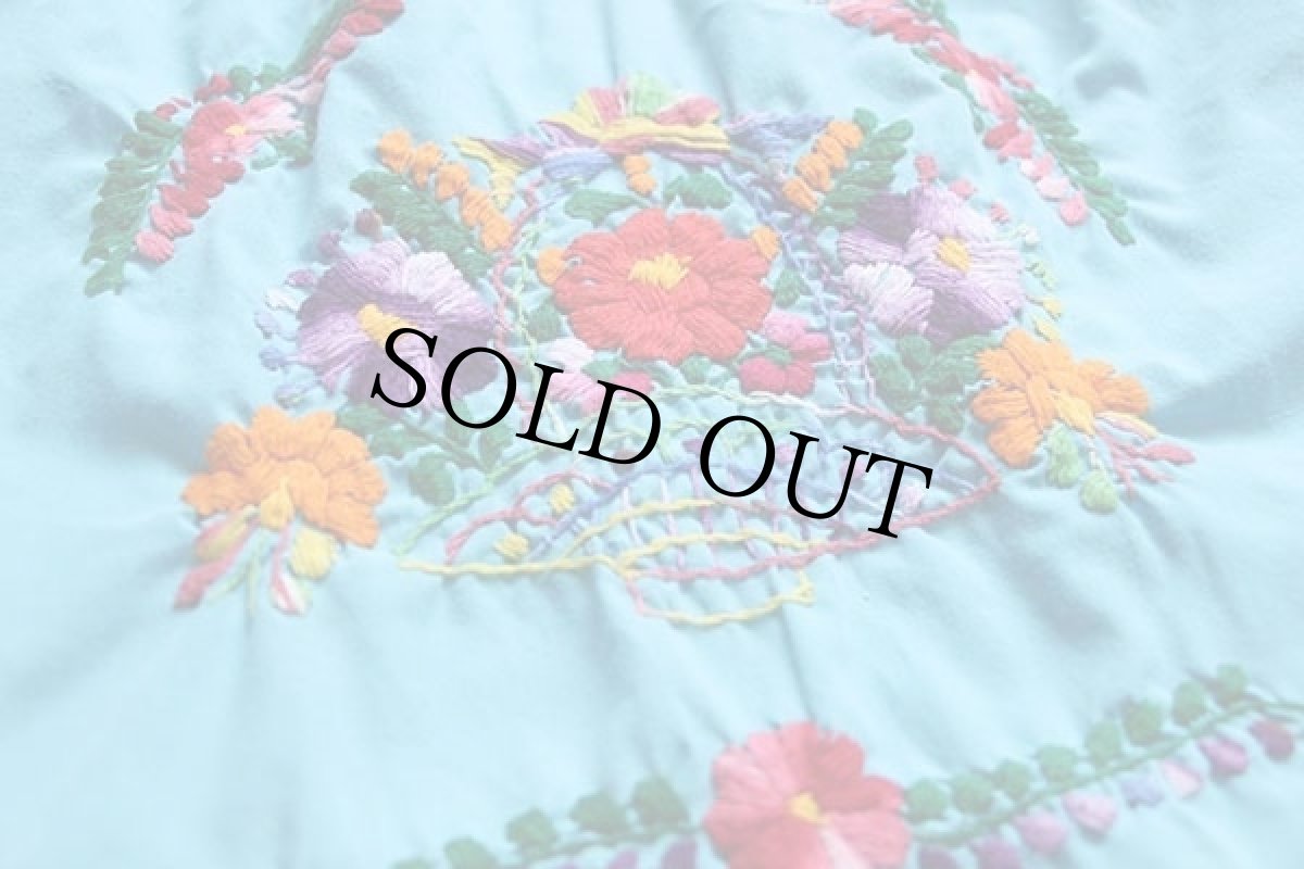 画像5: メキシコ 花柄刺繍 チュニック ワンピース ターコイズ (5)