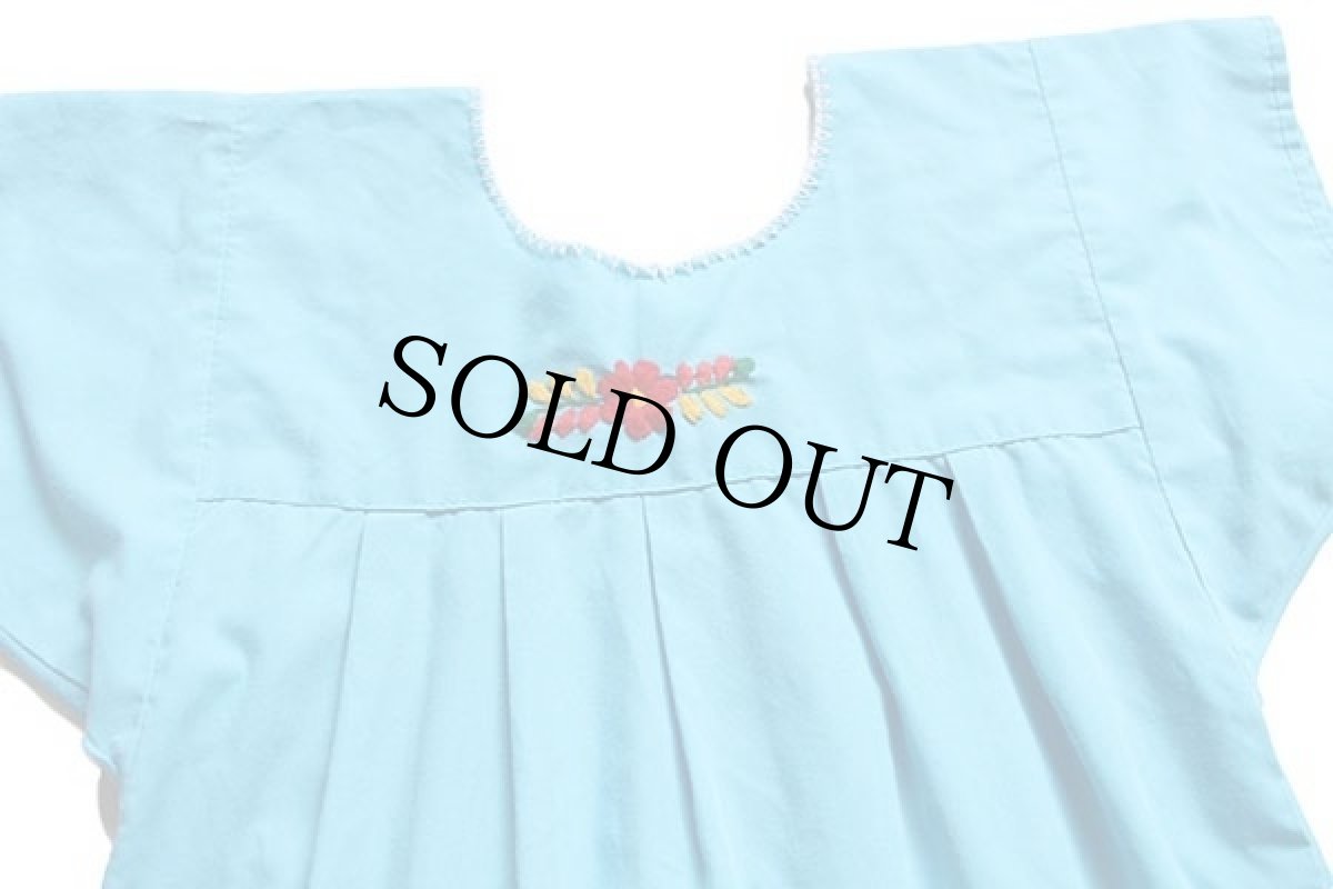 画像4: メキシコ 花柄刺繍 チュニック ワンピース ターコイズ (4)