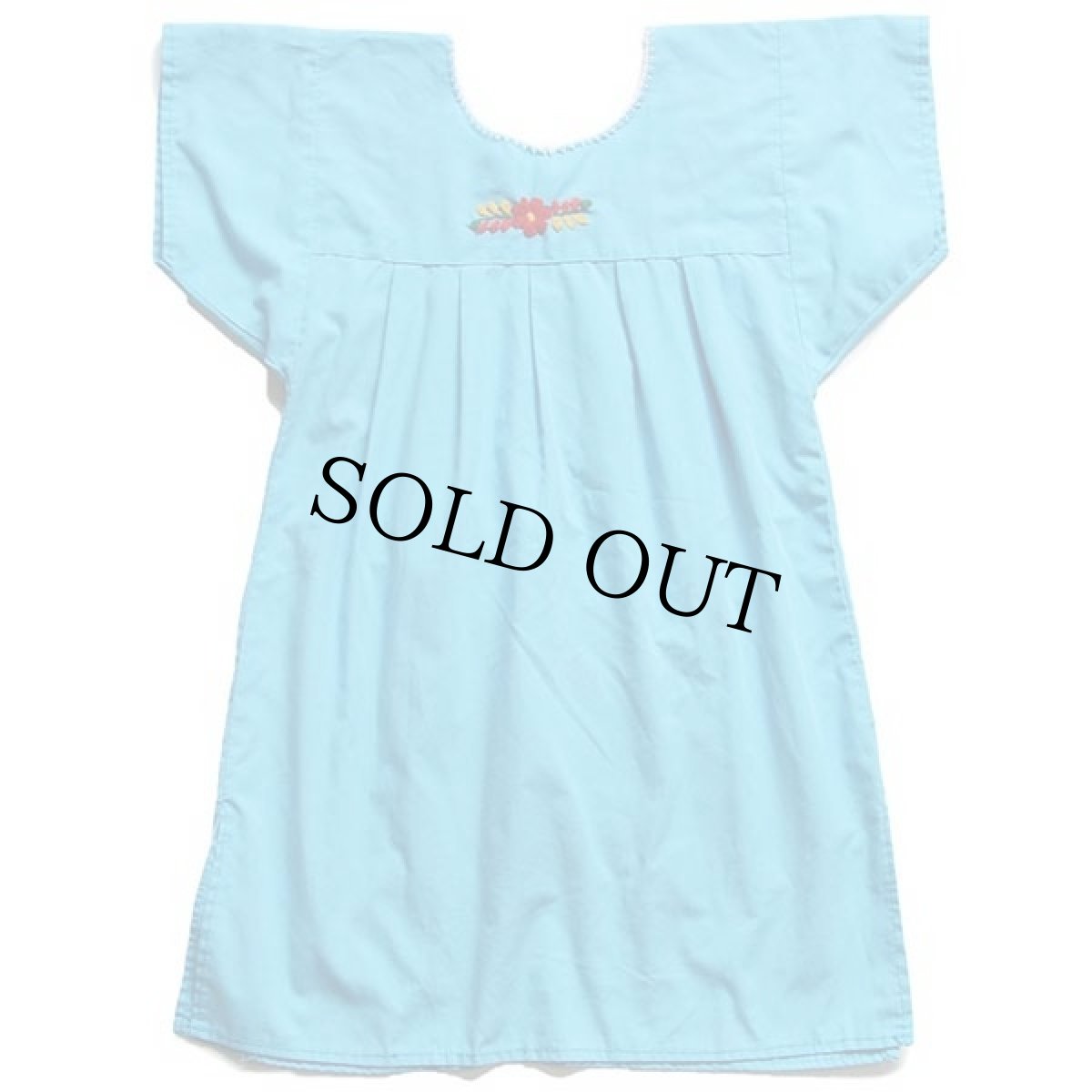 画像2: メキシコ 花柄刺繍 チュニック ワンピース ターコイズ (2)