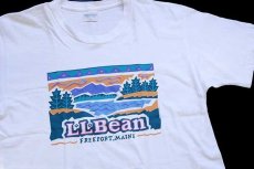 画像1: 90s USA製 L.L.Bean ロゴ アート コットンTシャツ 白 S (1)