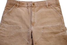 画像4: 90s USA製 carharttカーハート ダブルニー ダック地 ペインターパンツ 茶 w42 L28 (4)