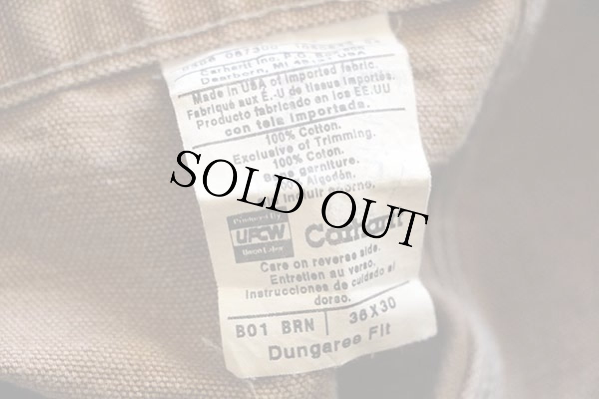 画像6: 00s USA製 carharttカーハート ダック地 ダブルニー ペインターパンツ 茶 w36 L30 (6)