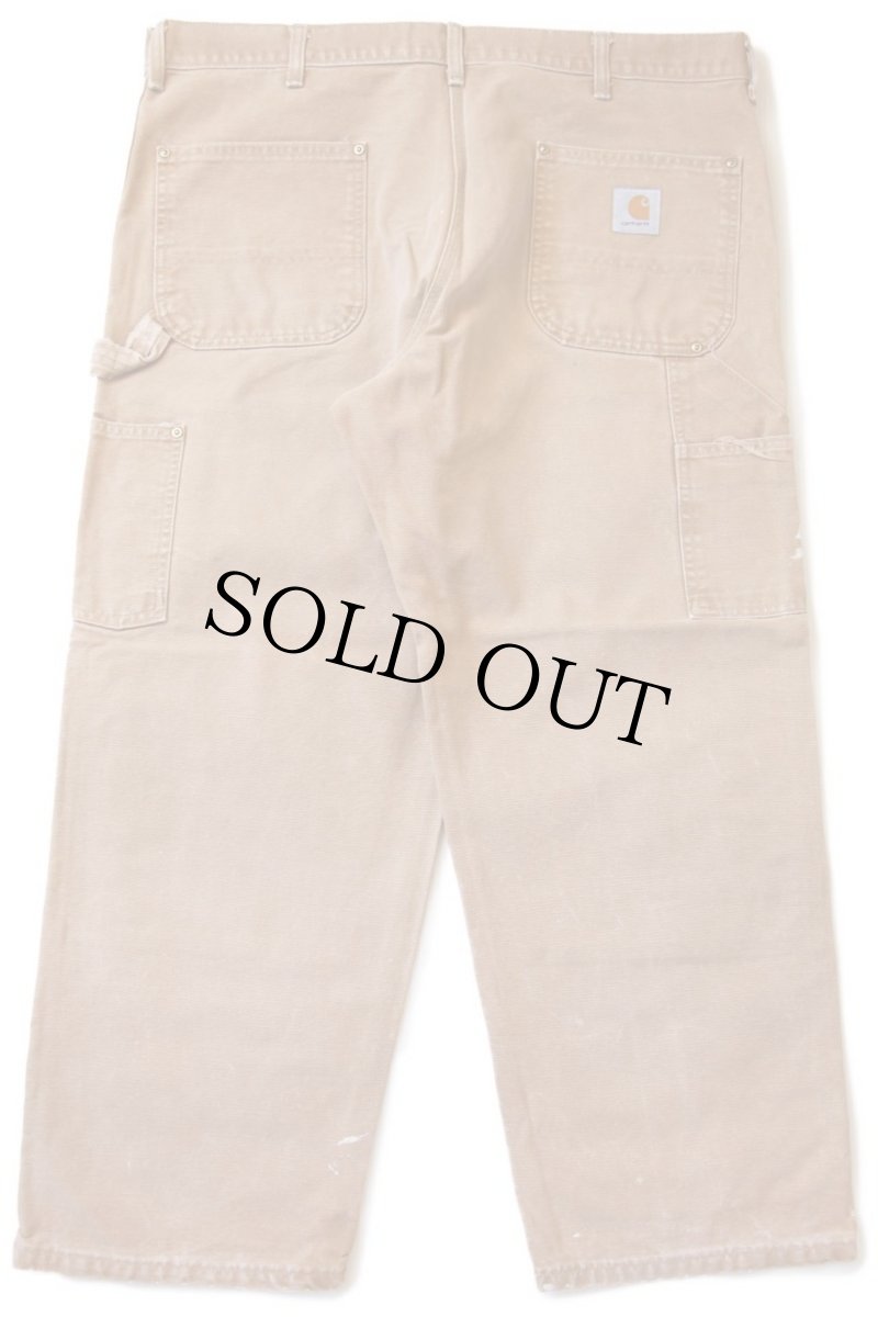 画像3: 90s USA製 carharttカーハート ダブルニー ダック地 ペインターパンツ 茶 w42 L28 (3)