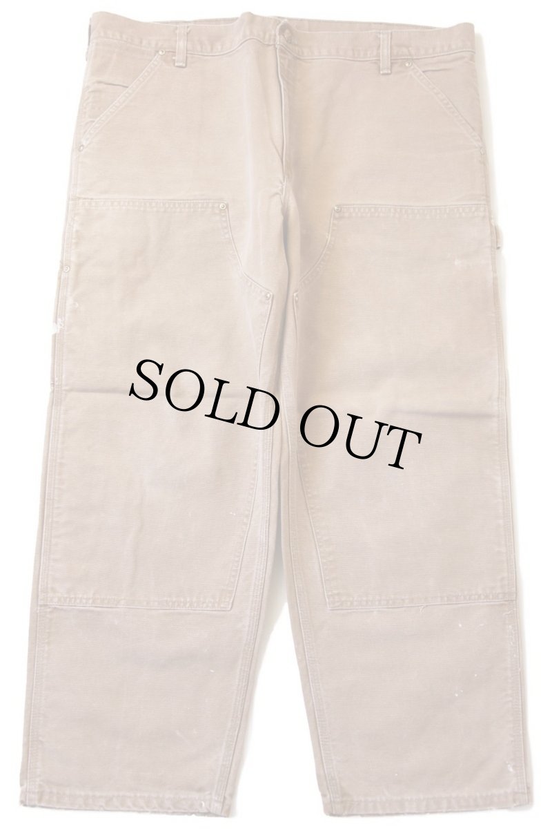 画像2: 90s USA製 carharttカーハート ダブルニー ダック地 ペインターパンツ 茶 w42 L28 (2)