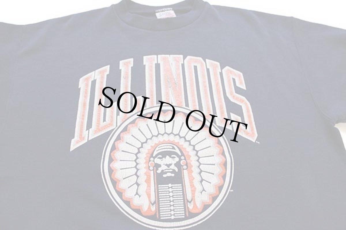 画像3: 90s USA製 ILLINOIS インディアンヘッド ひび割れプリント スウェット 紺 L (3)