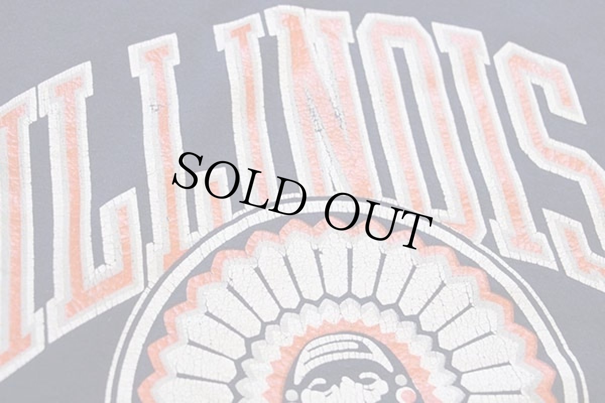 画像5: 90s USA製 ILLINOIS インディアンヘッド ひび割れプリント スウェット 紺 L (5)