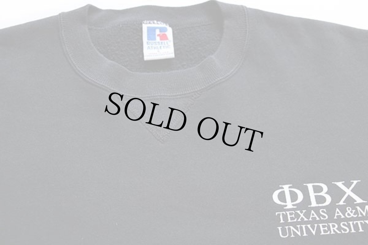 画像3: 90s USA製 RUSSELLラッセル ΦBZ TEXAS A&M UNIVERSITY Spring Rush'93 両面プリント 前V スウェット 黒 L (3)