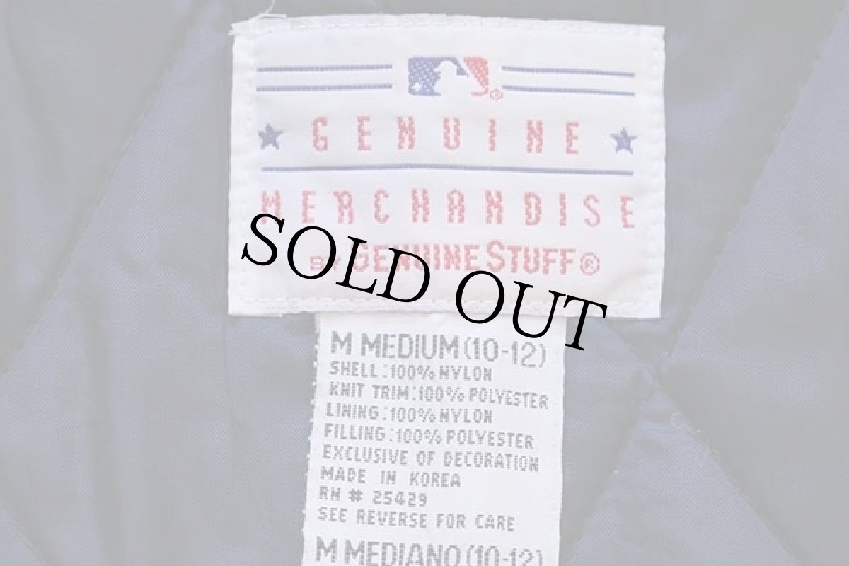 画像4: 90s MLB New York Yankees ニューヨーク ヤンキース キルティングライナー ナイロンスタジャン 紺 キッズM (4)