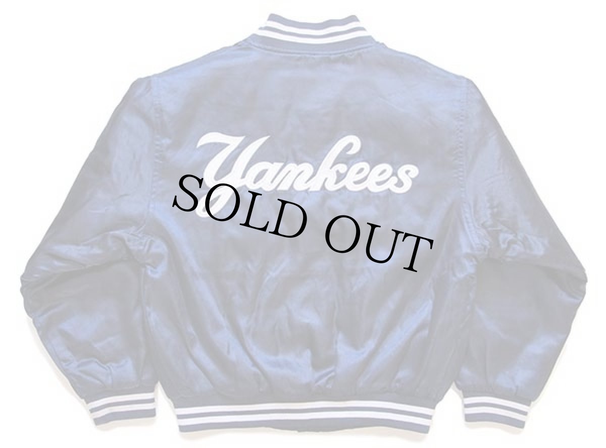 画像2: 90s MLB New York Yankees ニューヨーク ヤンキース キルティングライナー ナイロンスタジャン 紺 キッズM (2)
