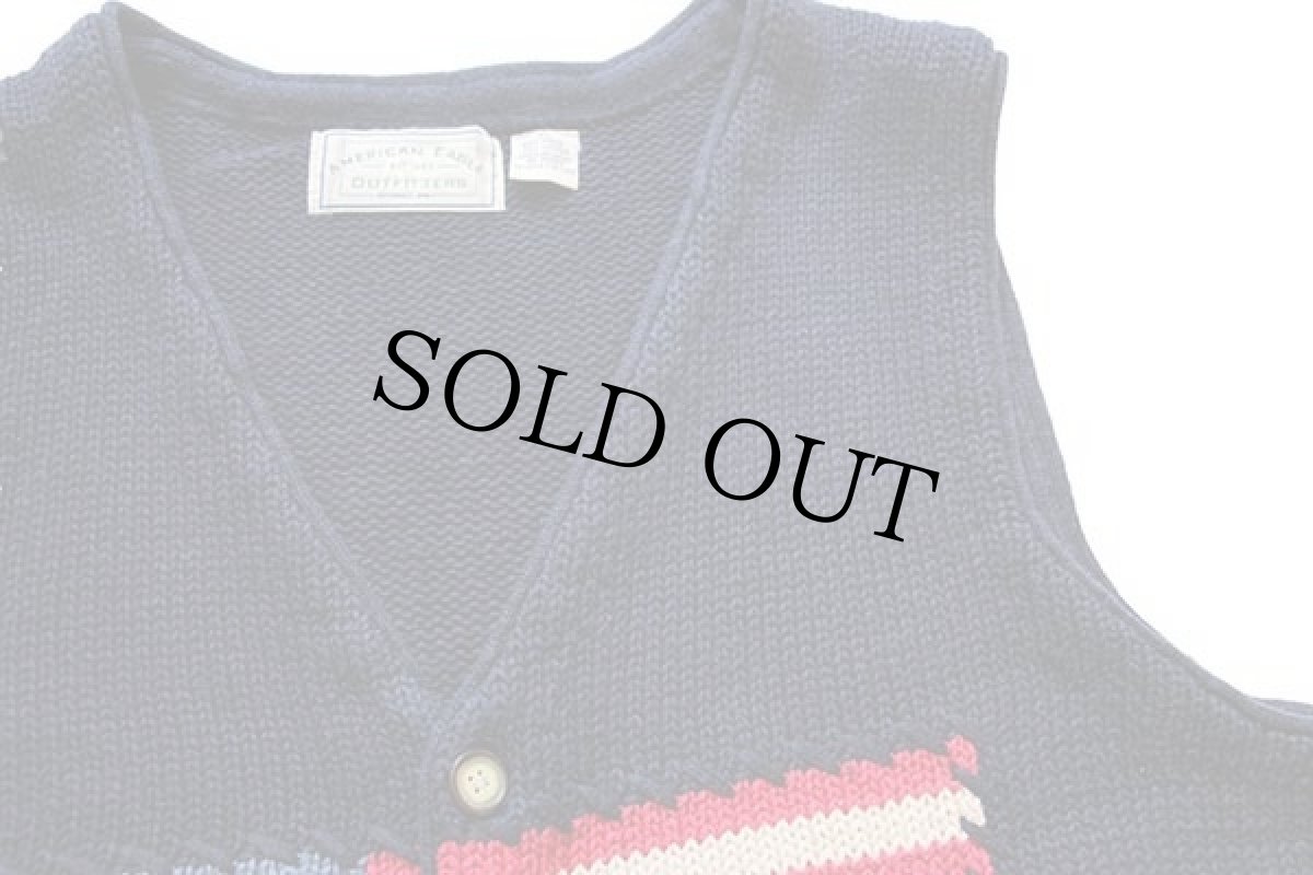 画像4: 90s AMERICAN EAGLEアメリカンイーグル 星条旗 ラミー×コットンニット ベスト カーディガン 紺 XL (4)