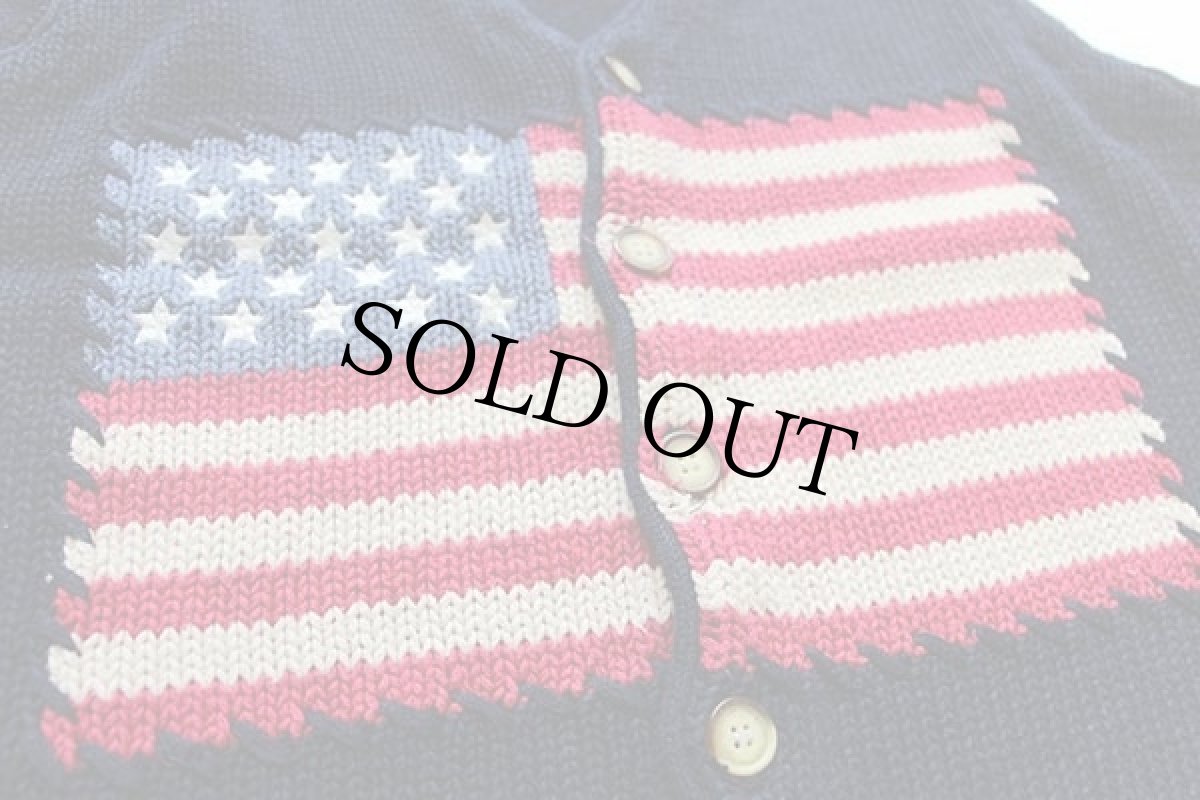 画像3: 90s AMERICAN EAGLEアメリカンイーグル 星条旗 ラミー×コットンニット ベスト カーディガン 紺 XL (3)