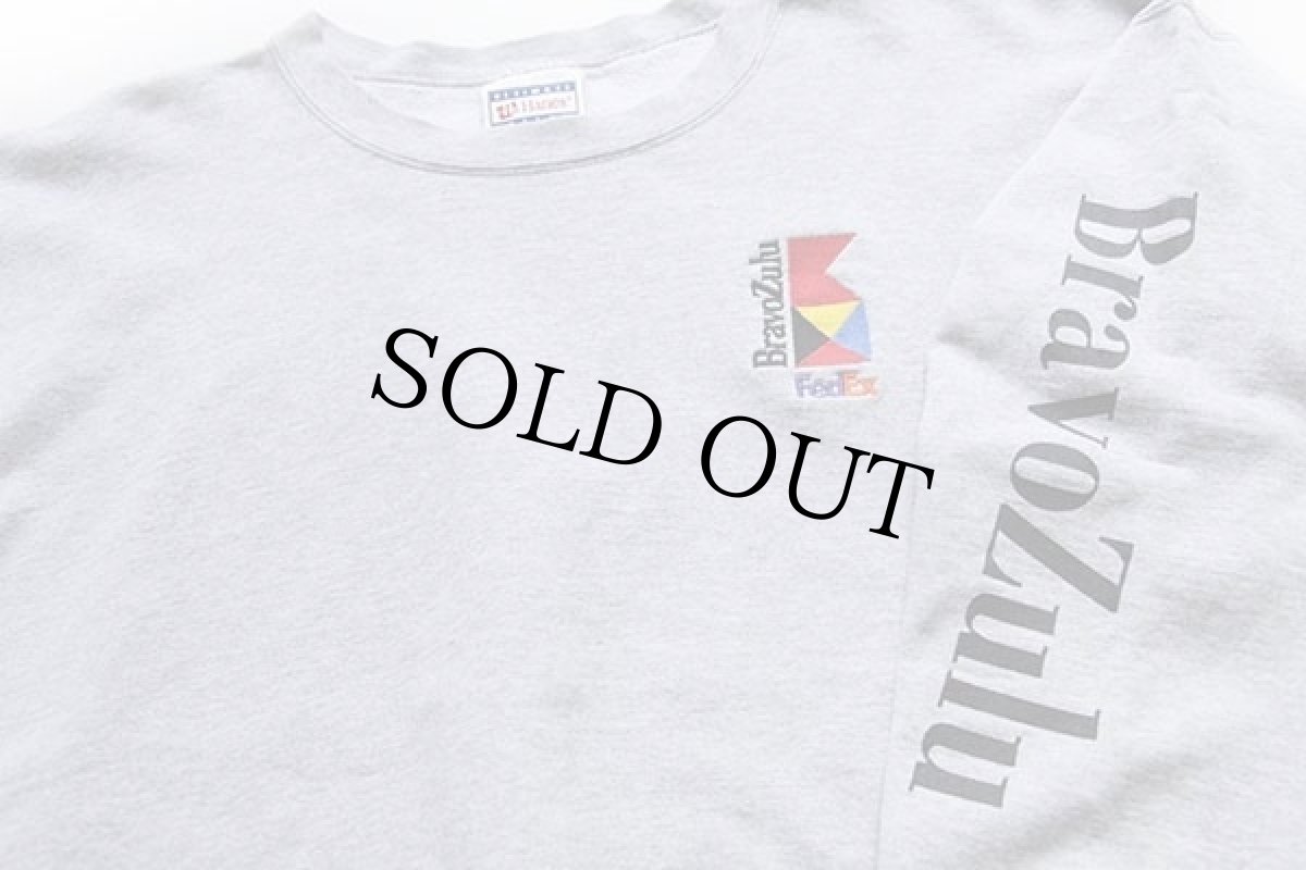 画像3: 90s メキシコ製 Hanes Bravo Zulu FedExフェデックス 刺繍 スウェット 杢グレー XL (3)