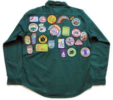 画像1: 80s USA製 FIVE BROTHERファイブブラザー パッチ付き コットン シャモアクロスシャツ 緑 L (1)