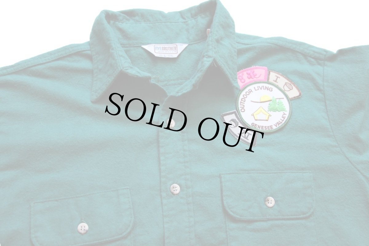 画像3: 80s USA製 FIVE BROTHERファイブブラザー パッチ付き コットン シャモアクロスシャツ 緑 L (3)